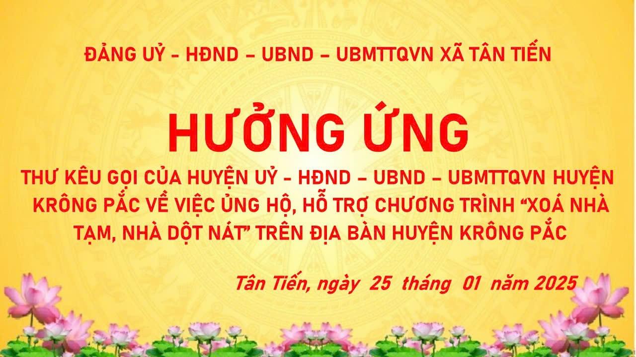 XÃ TÂN TIẾN PHÁT ĐỘNG ỦNG HỘ "XÓA NHÀ TẠM, NHÀ DỘT NÁT TRÊN ĐỊA BÀN HUYỆN